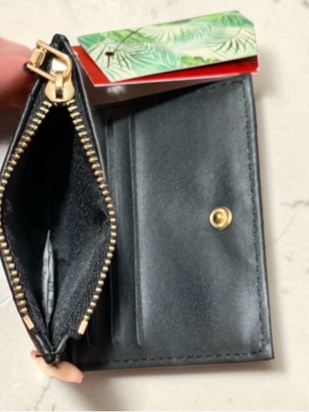 Badgley Mischka Quilted Black Key & Card Wallet with Gold Ring - Picture 7 of 9